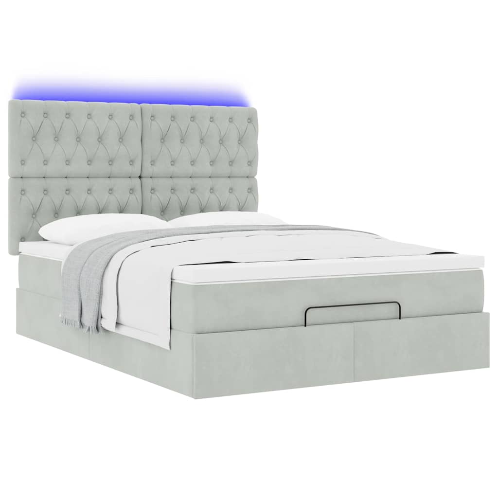 Ottoman bed met matrassen en LED's 140x190cm fluweel lichtgrijs is nu te koop bij PeponiXL, paradijselijk wonen!