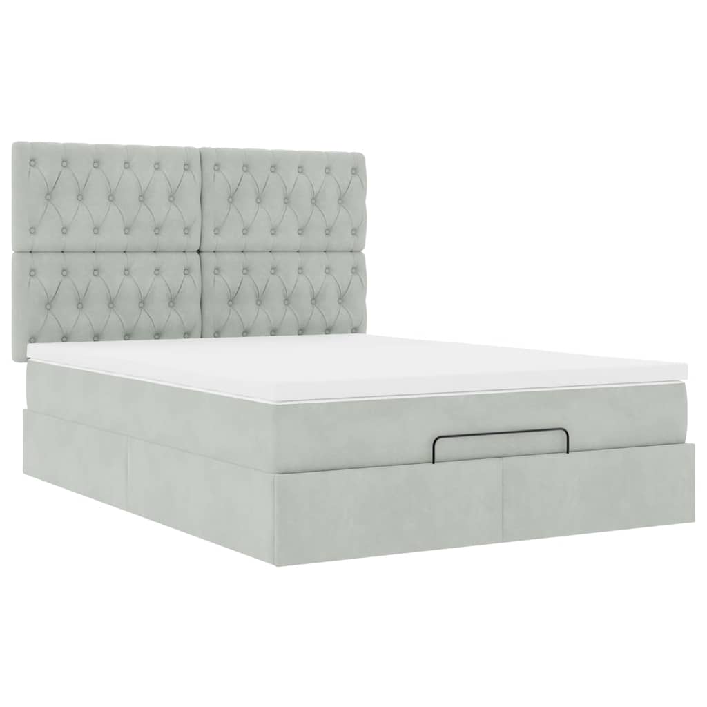 Ottoman bed met matrassen en LED's 140x190cm fluweel lichtgrijs is nu te koop bij PeponiXL, paradijselijk wonen!