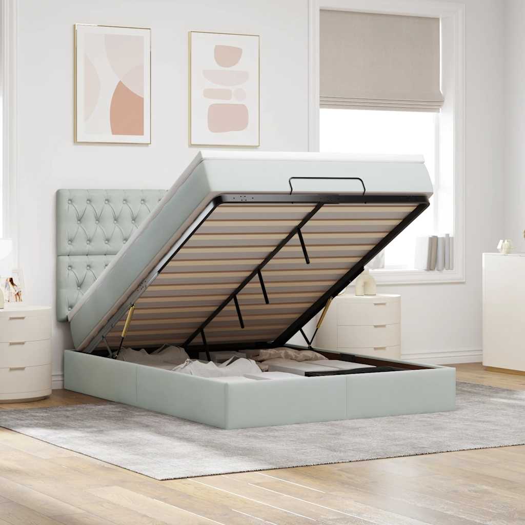 Ottoman bed met matrassen en LED's 140x190cm fluweel lichtgrijs is nu te koop bij PeponiXL, paradijselijk wonen!