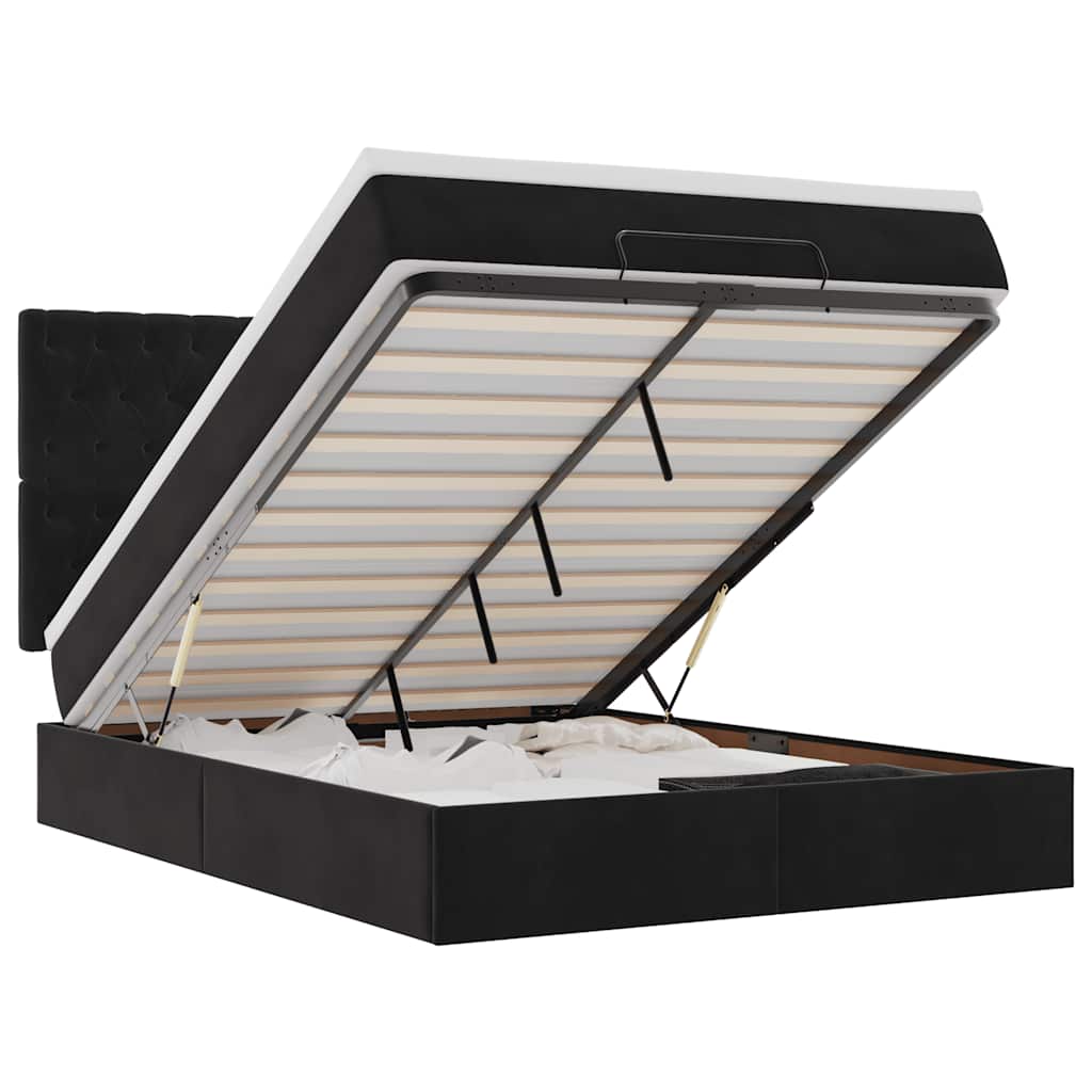 Ottoman bed met matrassen en LED's 140x190cm fluweel zwart is nu te koop bij PeponiXL, paradijselijk wonen!