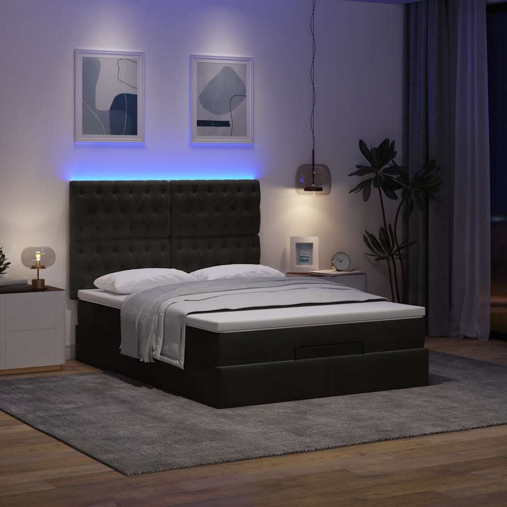 Ottoman bed met matrassen en LED's 140x190cm fluweel zwart is nu te koop bij PeponiXL, paradijselijk wonen!