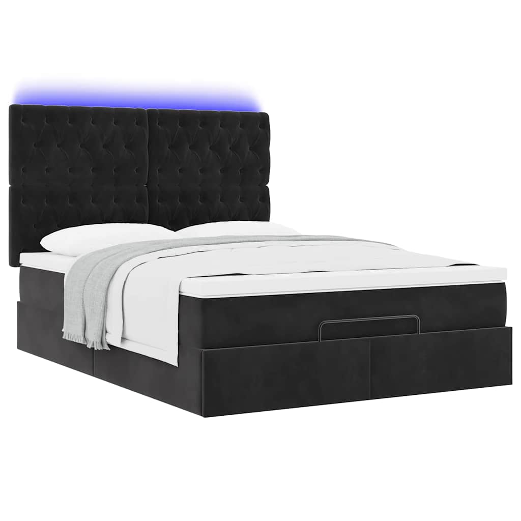 Ottoman bed met matrassen en LED's 140x190cm fluweel zwart is nu te koop bij PeponiXL, paradijselijk wonen!