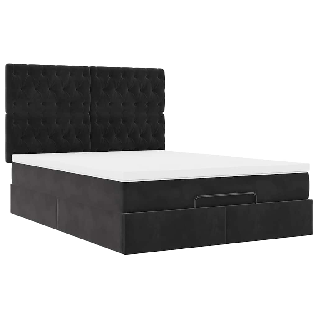 Ottoman bed met matrassen en LED's 140x190cm fluweel zwart is nu te koop bij PeponiXL, paradijselijk wonen!