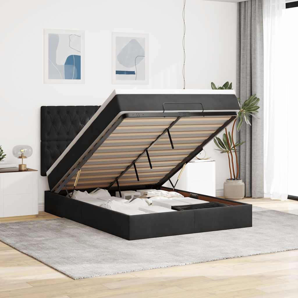 Ottoman bed met matrassen en LED's 140x190cm fluweel zwart is nu te koop bij PeponiXL, paradijselijk wonen!