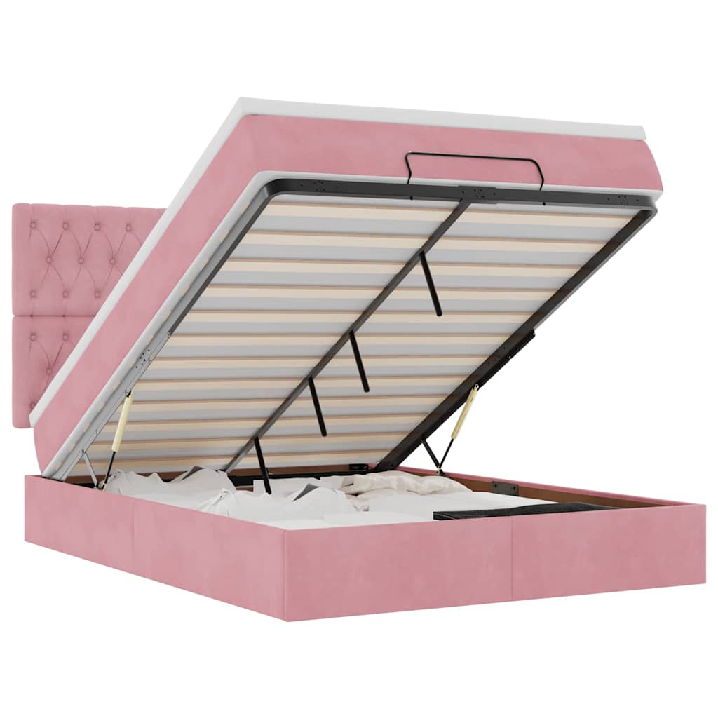 Ottoman bed met matrassen en LED's 140x190cm fluweel roze is nu te koop bij PeponiXL, paradijselijk wonen!