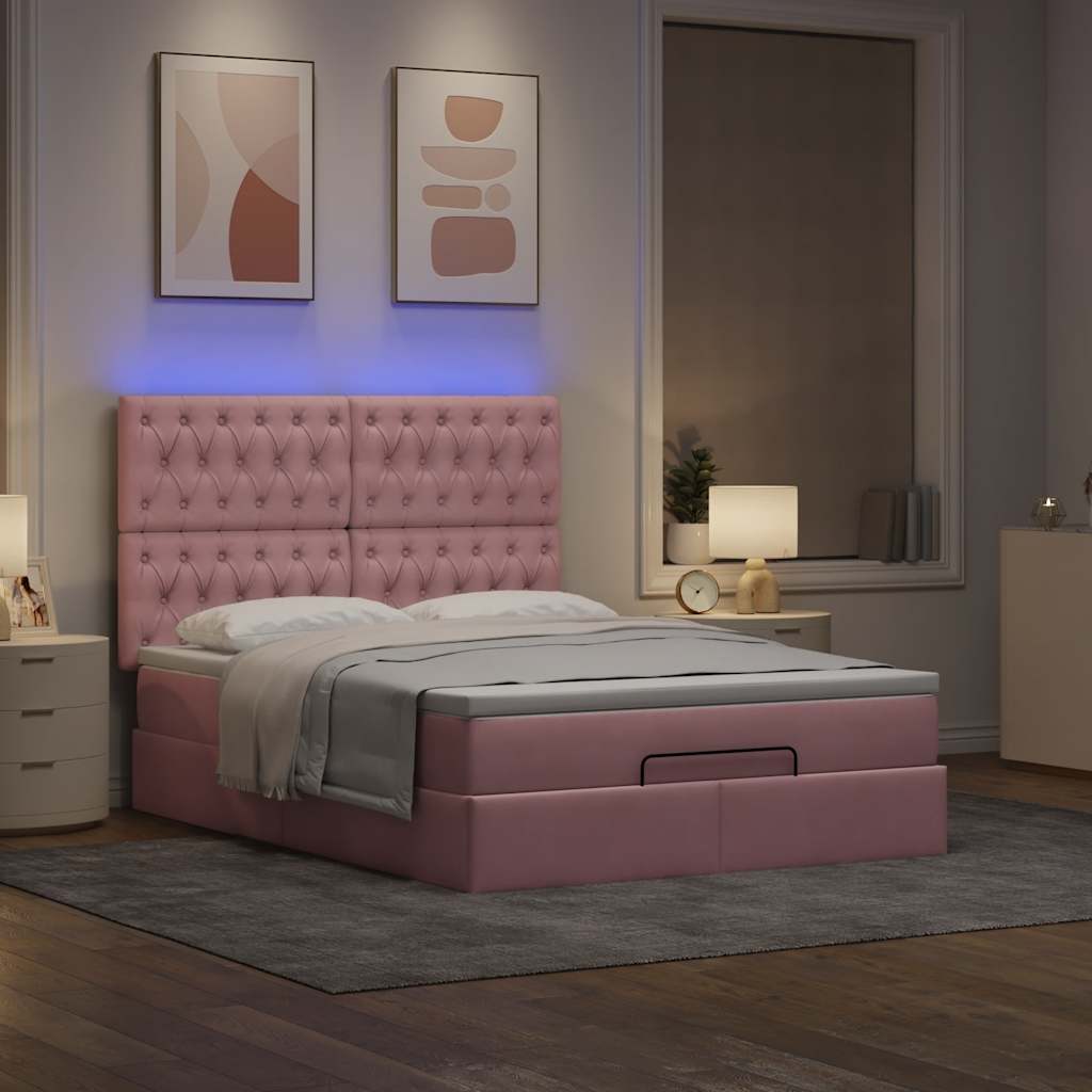 Ottoman bed met matrassen en LED's 140x190cm fluweel roze is nu te koop bij PeponiXL, paradijselijk wonen!