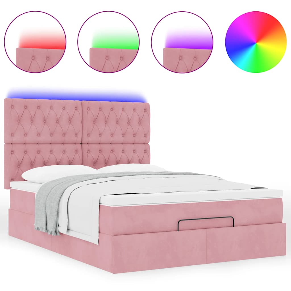 Ottoman bed met matrassen en LED's 140x190cm fluweel roze is nu te koop bij PeponiXL, paradijselijk wonen!