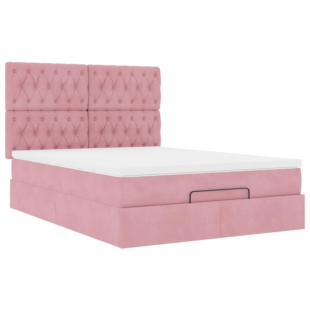 Ottoman bed met matrassen en LED's 140x190cm fluweel roze is nu te koop bij PeponiXL, paradijselijk wonen!