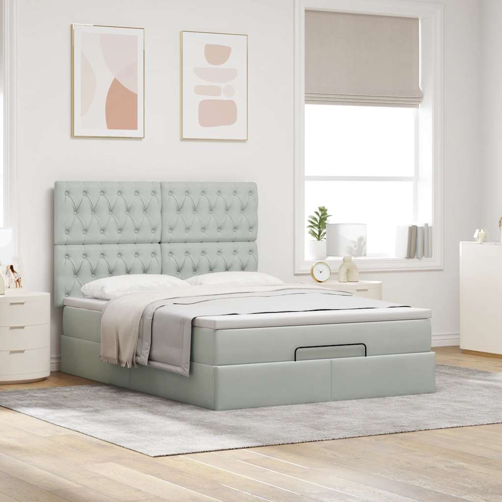 Ottoman bed met matrassen en LED's 140x200cm fluweel lichtgrijs is nu te koop bij PeponiXL, paradijselijk wonen!