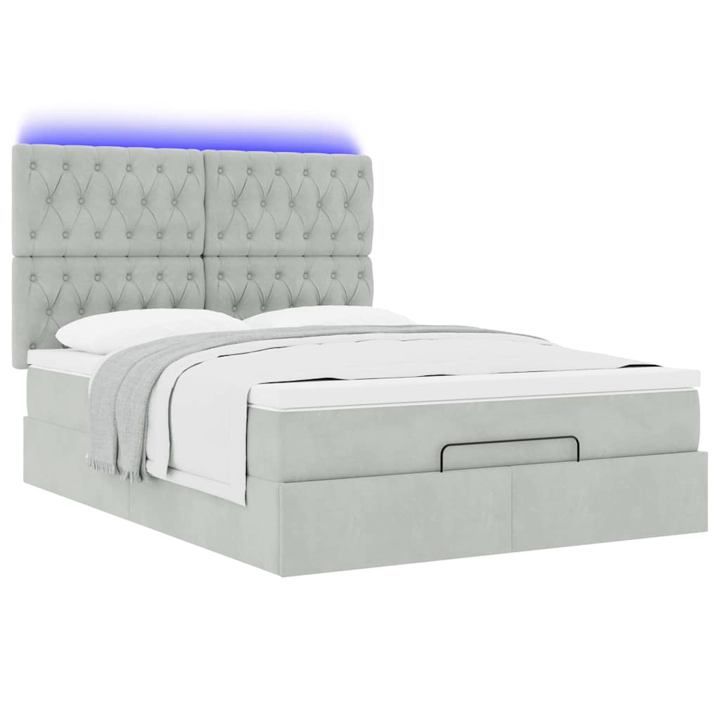 Ottoman bed met matrassen en LED's 140x200cm fluweel lichtgrijs is nu te koop bij PeponiXL, paradijselijk wonen!