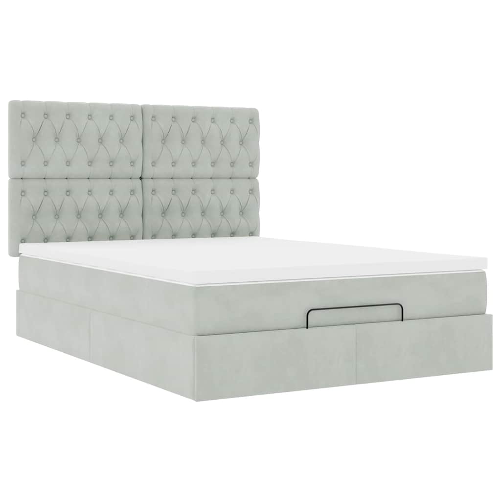 Ottoman bed met matrassen en LED's 140x200cm fluweel lichtgrijs is nu te koop bij PeponiXL, paradijselijk wonen!