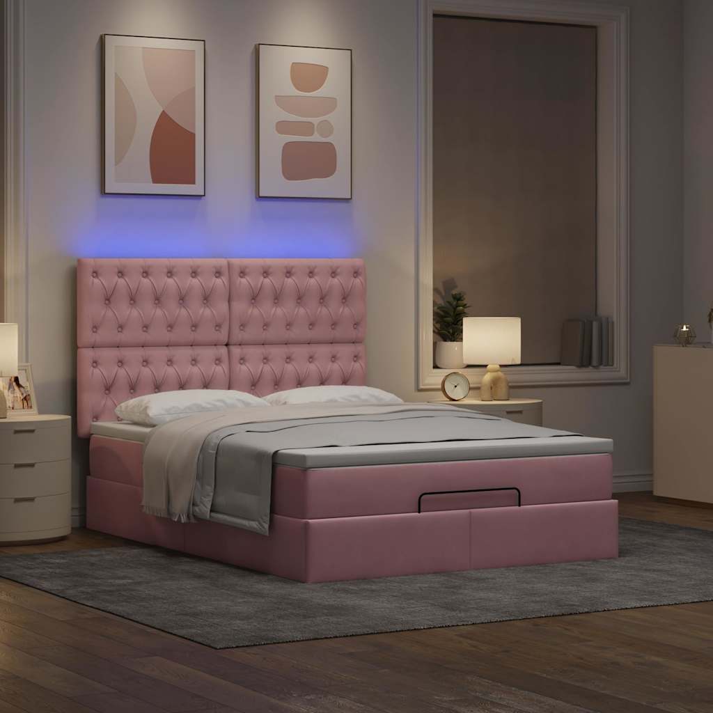 Ottoman bed met matrassen en LED's 140x200cm fluweel roze is nu te koop bij PeponiXL, paradijselijk wonen!