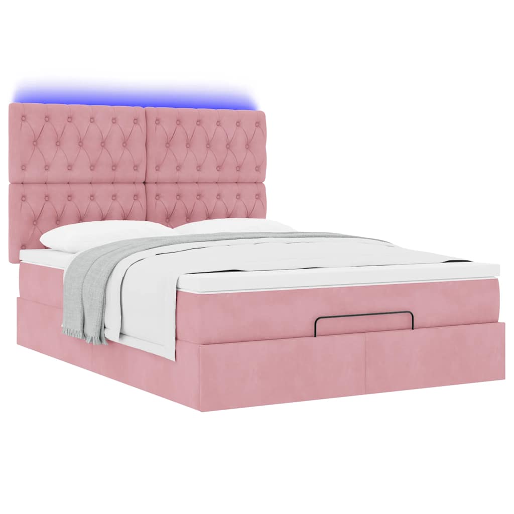 Ottoman bed met matrassen en LED's 140x200cm fluweel roze is nu te koop bij PeponiXL, paradijselijk wonen!