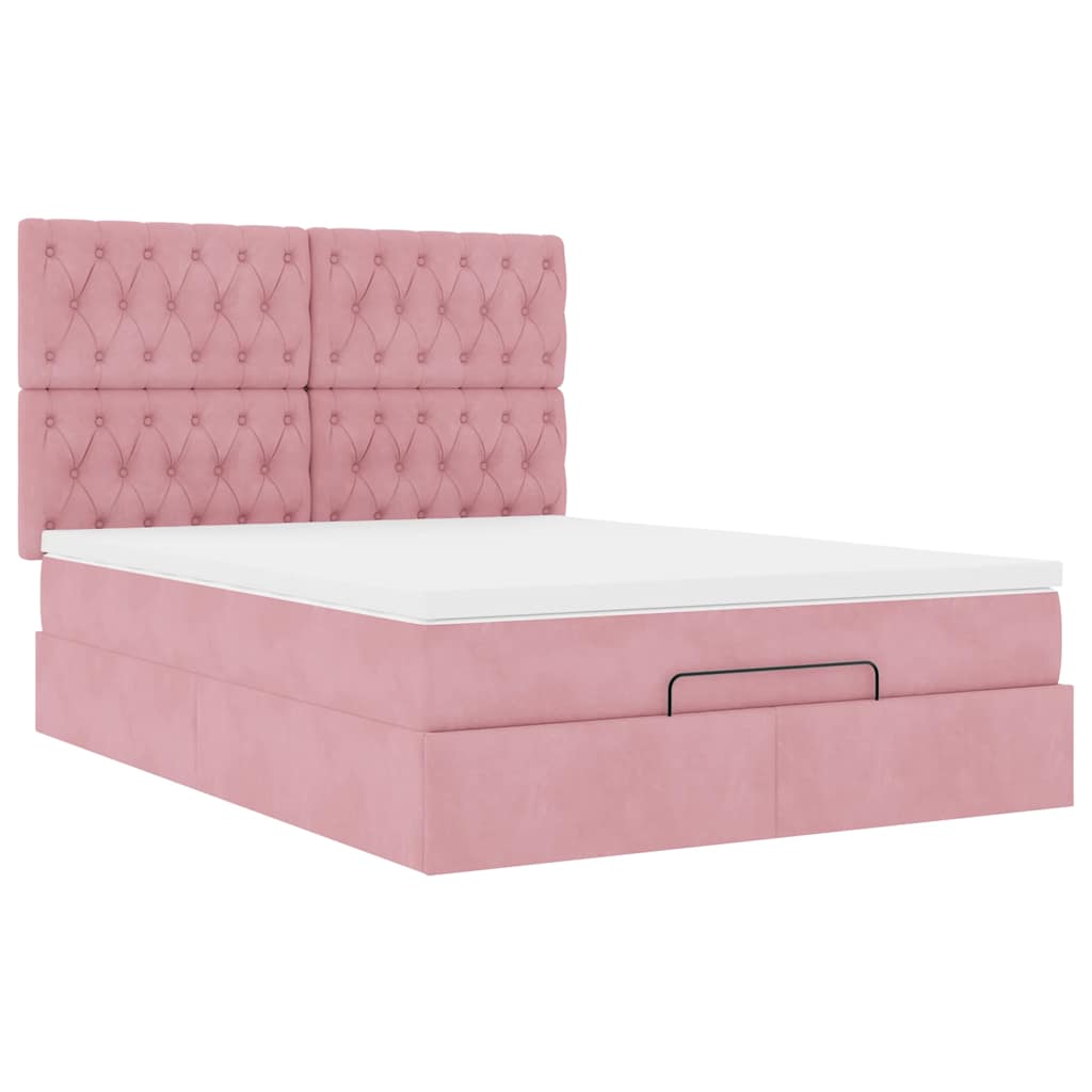 Ottoman bed met matrassen en LED's 140x200cm fluweel roze is nu te koop bij PeponiXL, paradijselijk wonen!