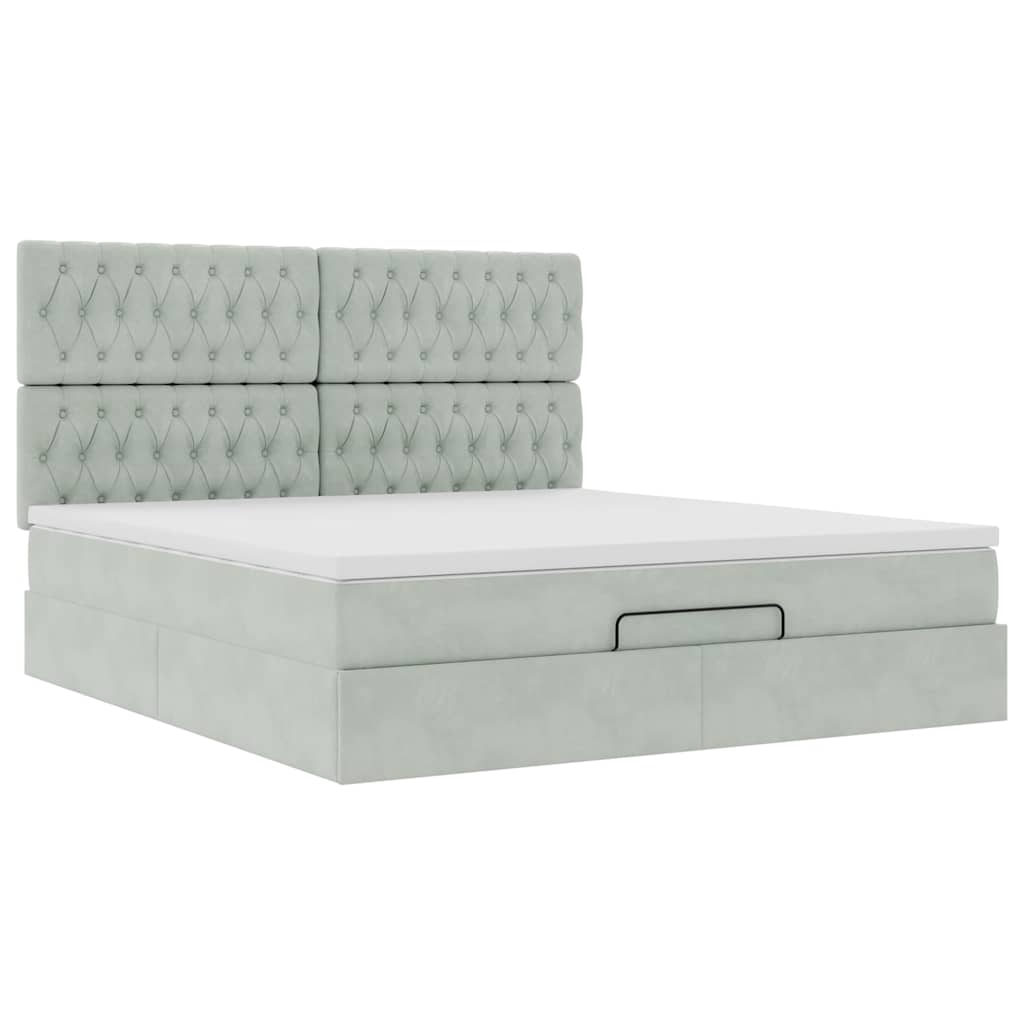 Ottoman bed met matrassen en LED's 160x200cm fluweel lichtgrijs is nu te koop bij PeponiXL, paradijselijk wonen!