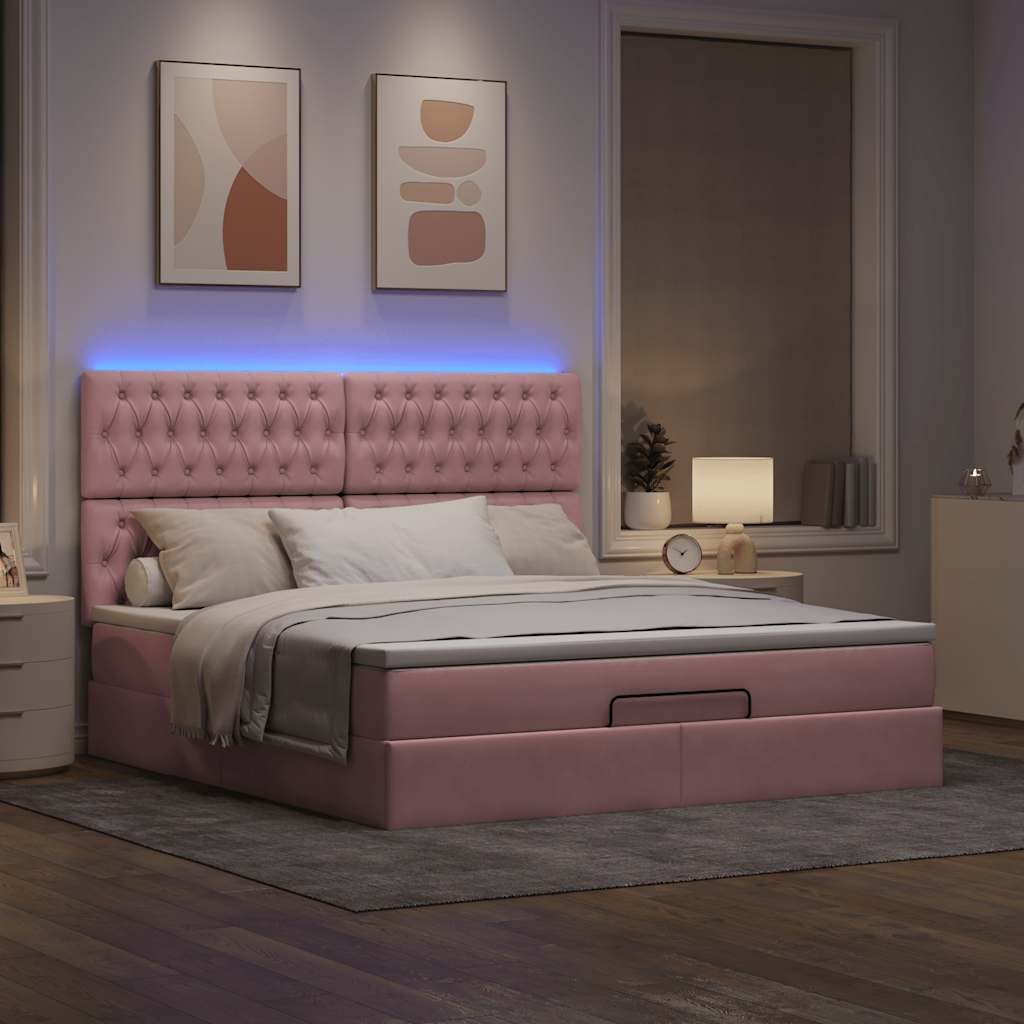 Ottoman bed met matrassen en LED's 160x200cm fluweel roze is nu te koop bij PeponiXL, paradijselijk wonen!