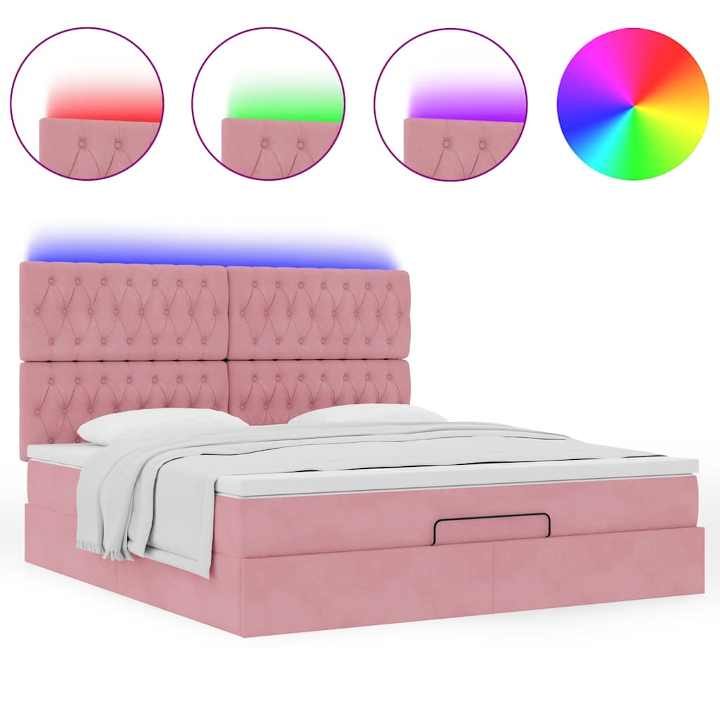 Ottoman bed met matrassen en LED's 160x200cm fluweel roze is nu te koop bij PeponiXL, paradijselijk wonen!