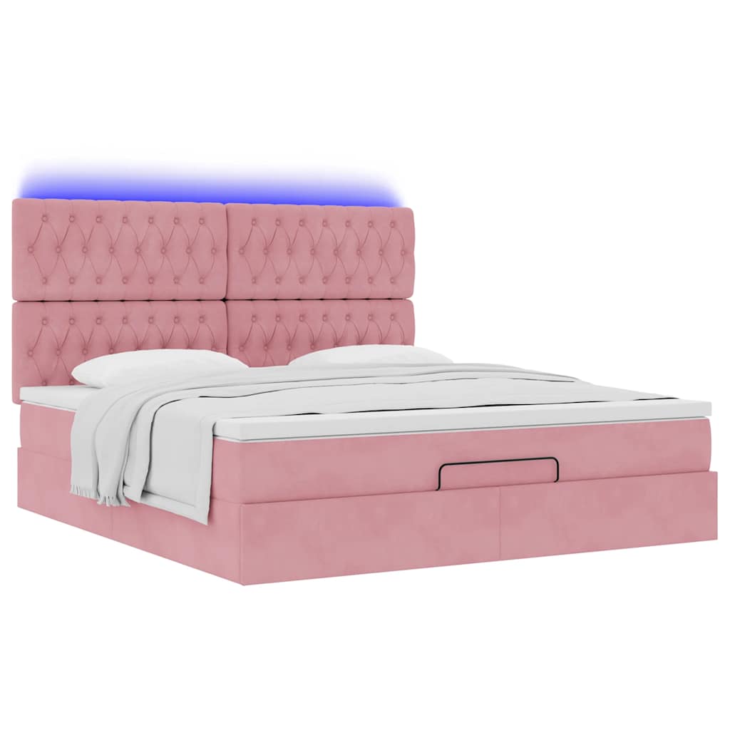 Ottoman bed met matrassen en LED's 160x200cm fluweel roze is nu te koop bij PeponiXL, paradijselijk wonen!