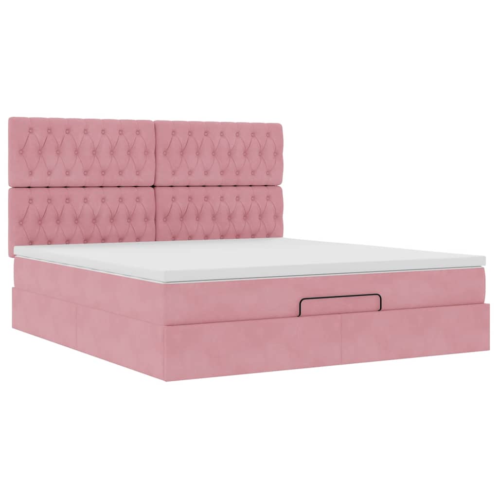 Ottoman bed met matrassen en LED's 160x200cm fluweel roze is nu te koop bij PeponiXL, paradijselijk wonen!