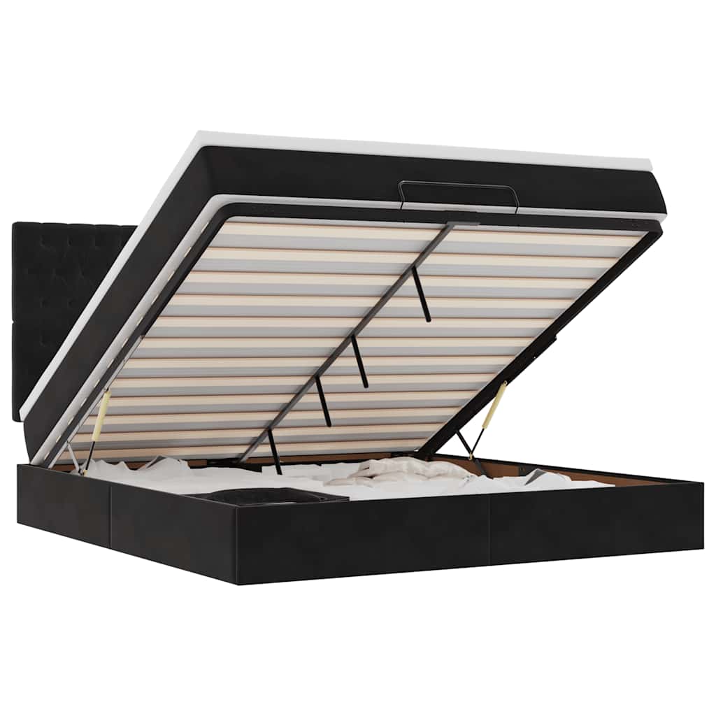 Ottoman bed met matrassen en LED's 180x200cm fluweel zwart is nu te koop bij PeponiXL, paradijselijk wonen!