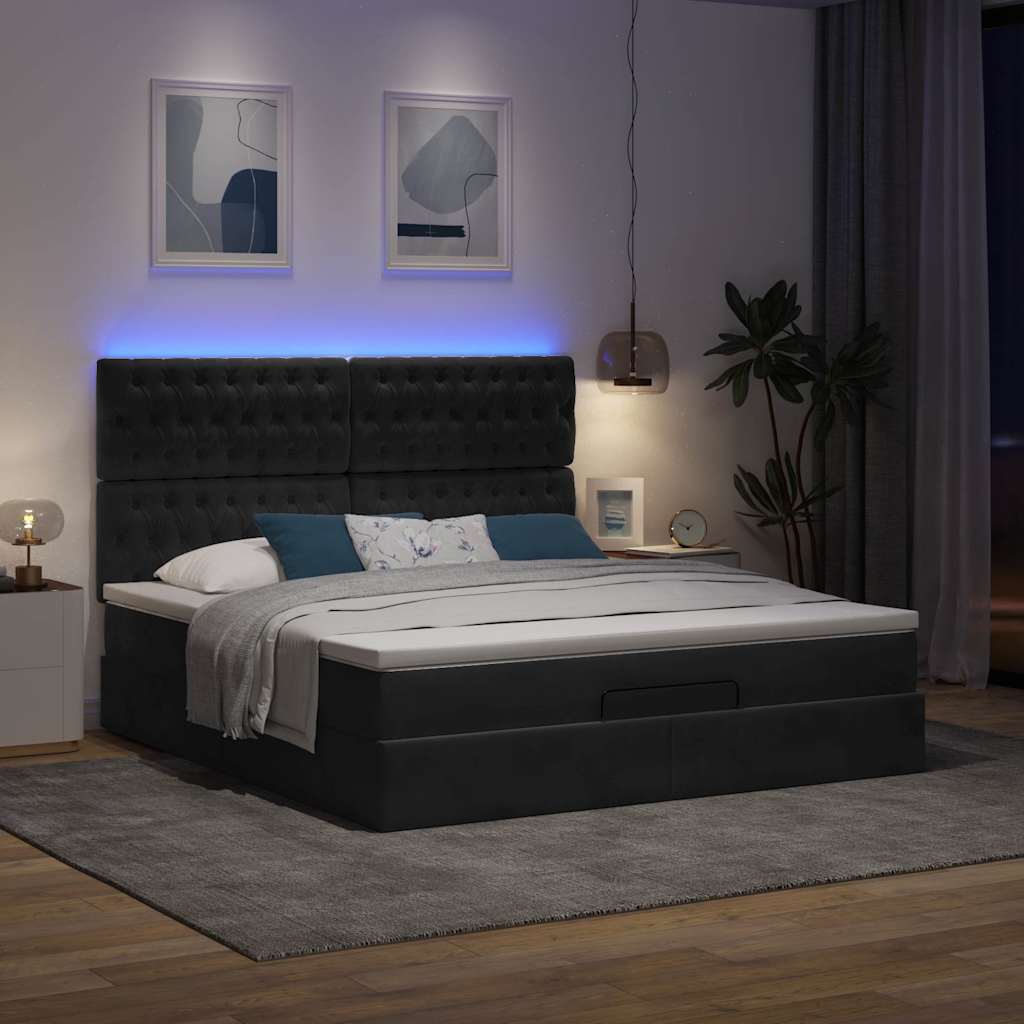 Ottoman bed met matrassen en LED's 180x200cm fluweel zwart is nu te koop bij PeponiXL, paradijselijk wonen!