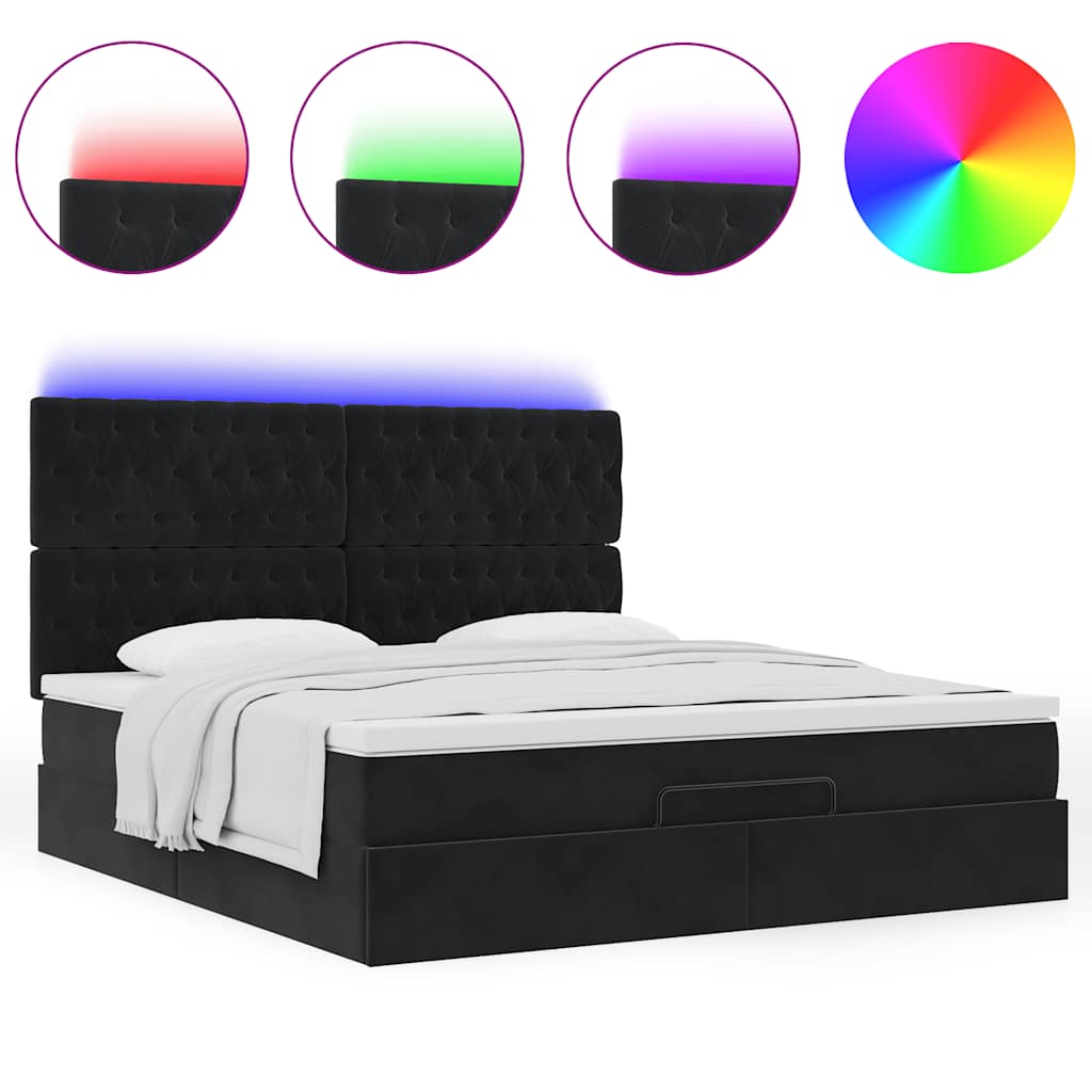Ottoman bed met matrassen en LED's 180x200cm fluweel zwart is nu te koop bij PeponiXL, paradijselijk wonen!