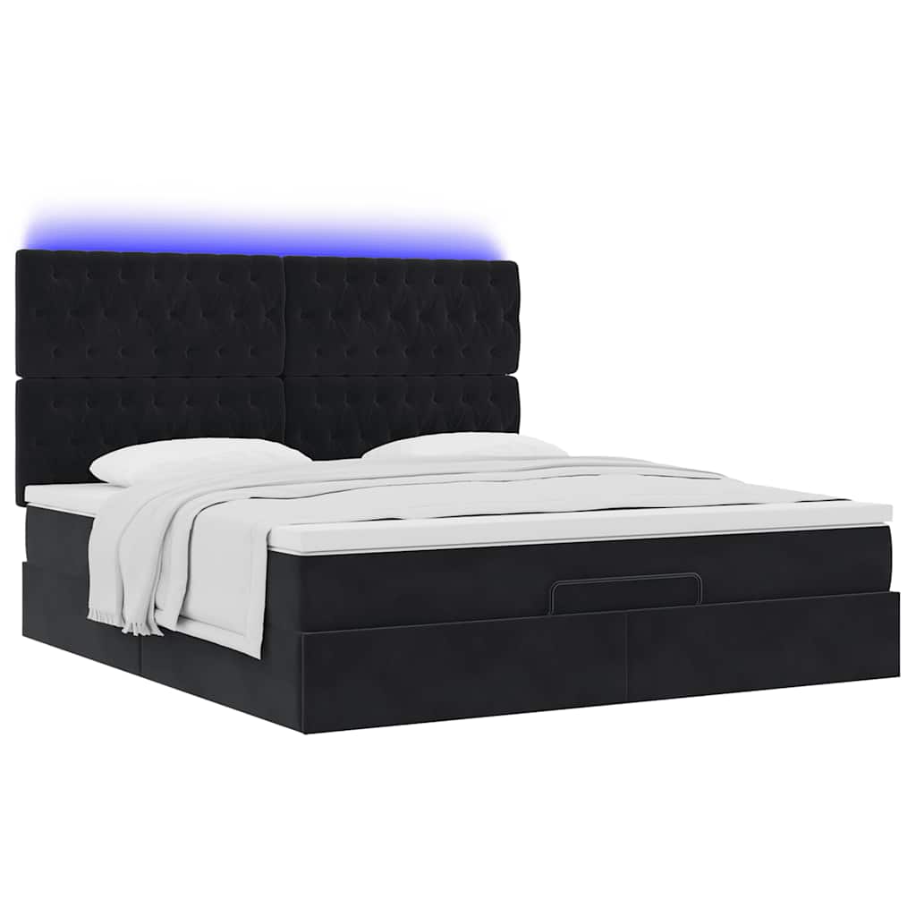 Ottoman bed met matrassen en LED's 180x200cm fluweel zwart is nu te koop bij PeponiXL, paradijselijk wonen!