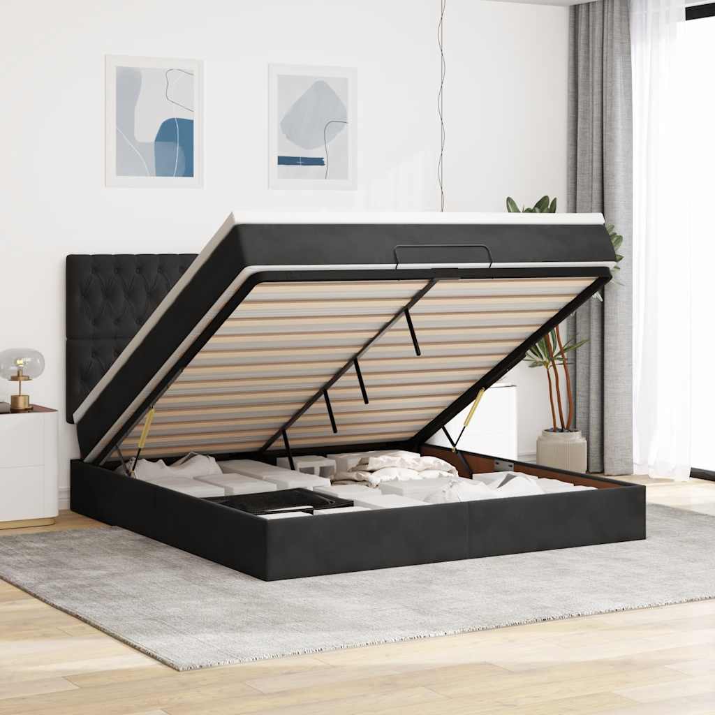 Ottoman bed met matrassen en LED's 180x200cm fluweel zwart is nu te koop bij PeponiXL, paradijselijk wonen!