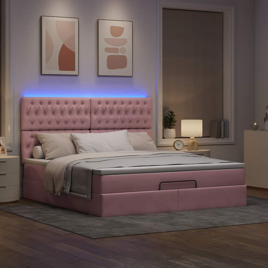 Ottoman bed met matrassen en LED's 180x200cm fluweel roze is nu te koop bij PeponiXL, paradijselijk wonen!