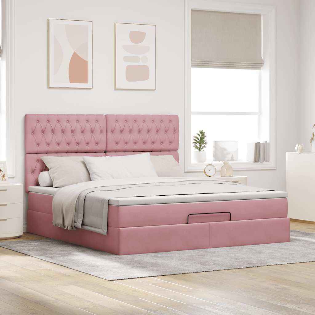 Ottoman bed met matrassen en LED's 180x200cm fluweel roze is nu te koop bij PeponiXL, paradijselijk wonen!