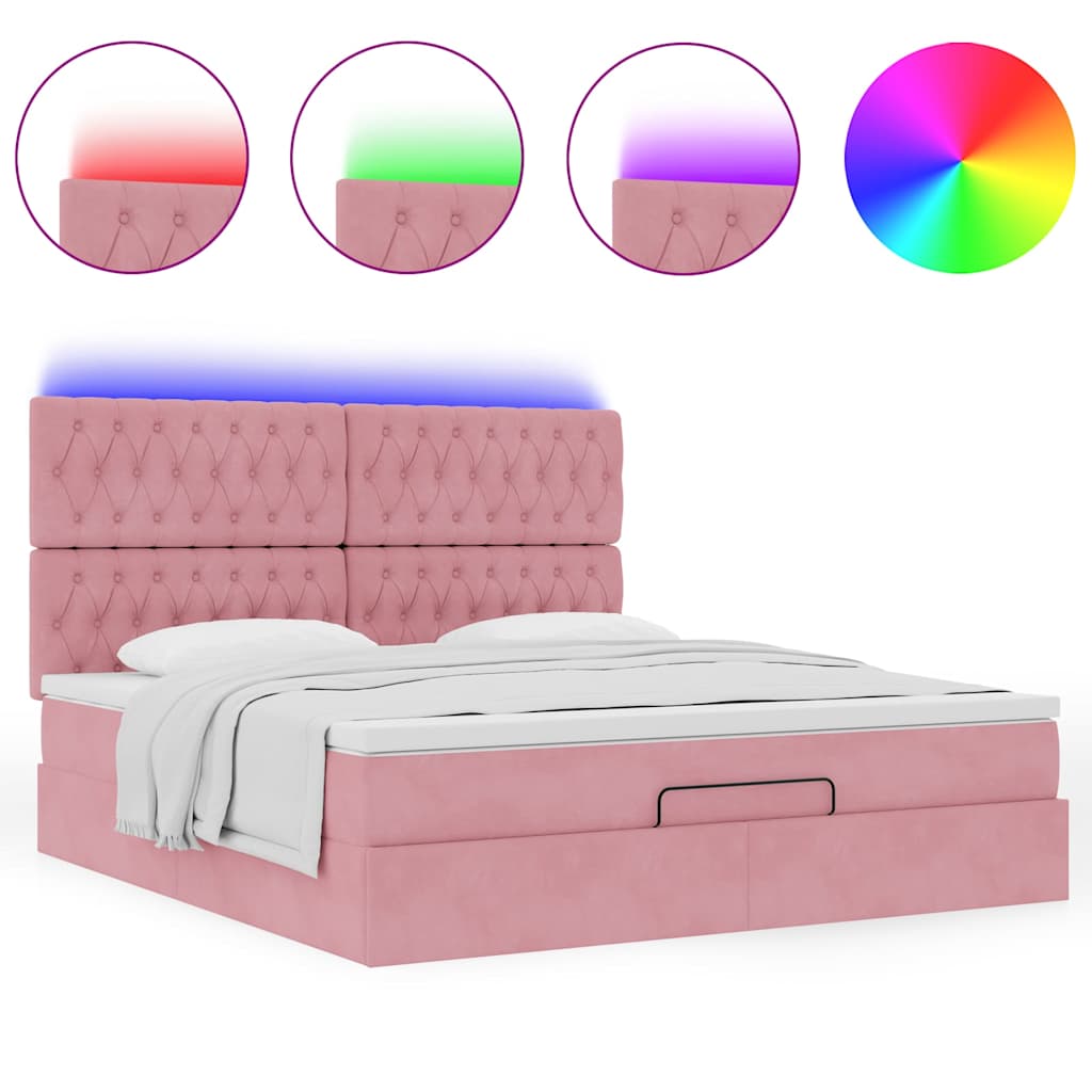 Ottoman bed met matrassen en LED's 180x200cm fluweel roze is nu te koop bij PeponiXL, paradijselijk wonen!