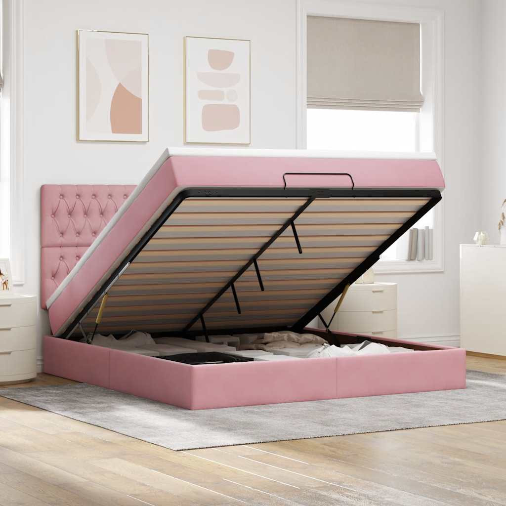 Ottoman bed met matrassen en LED's 180x200cm fluweel roze is nu te koop bij PeponiXL, paradijselijk wonen!