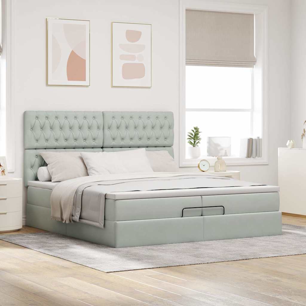 Ottoman bed met matrassen en LED's 200x200cm fluweel lichtgrijs is nu te koop bij PeponiXL, paradijselijk wonen!