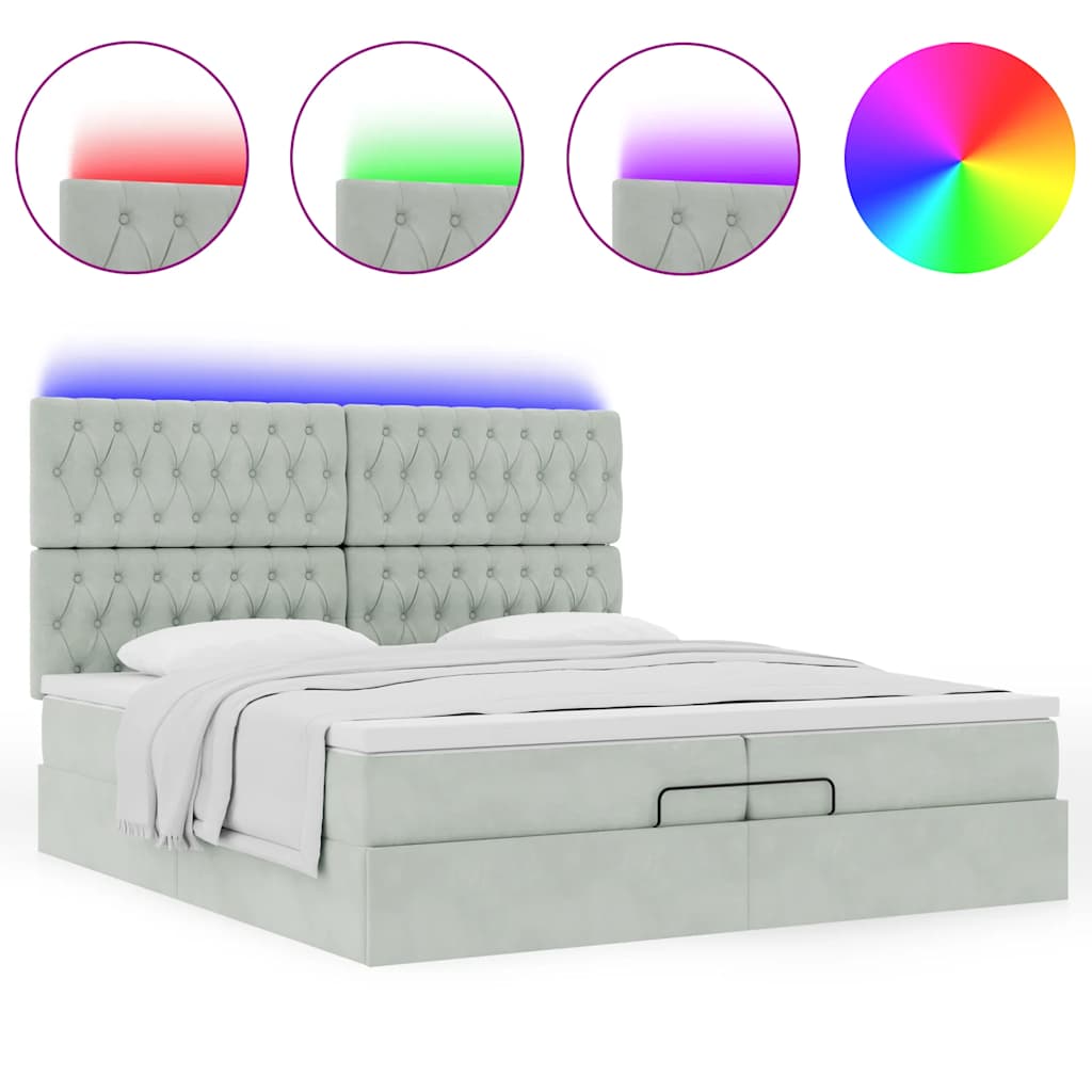 Ottoman bed met matrassen en LED's 200x200cm fluweel lichtgrijs is nu te koop bij PeponiXL, paradijselijk wonen!