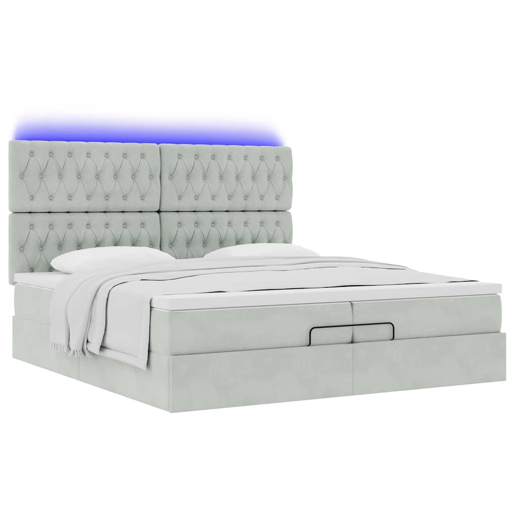 Ottoman bed met matrassen en LED's 200x200cm fluweel lichtgrijs is nu te koop bij PeponiXL, paradijselijk wonen!
