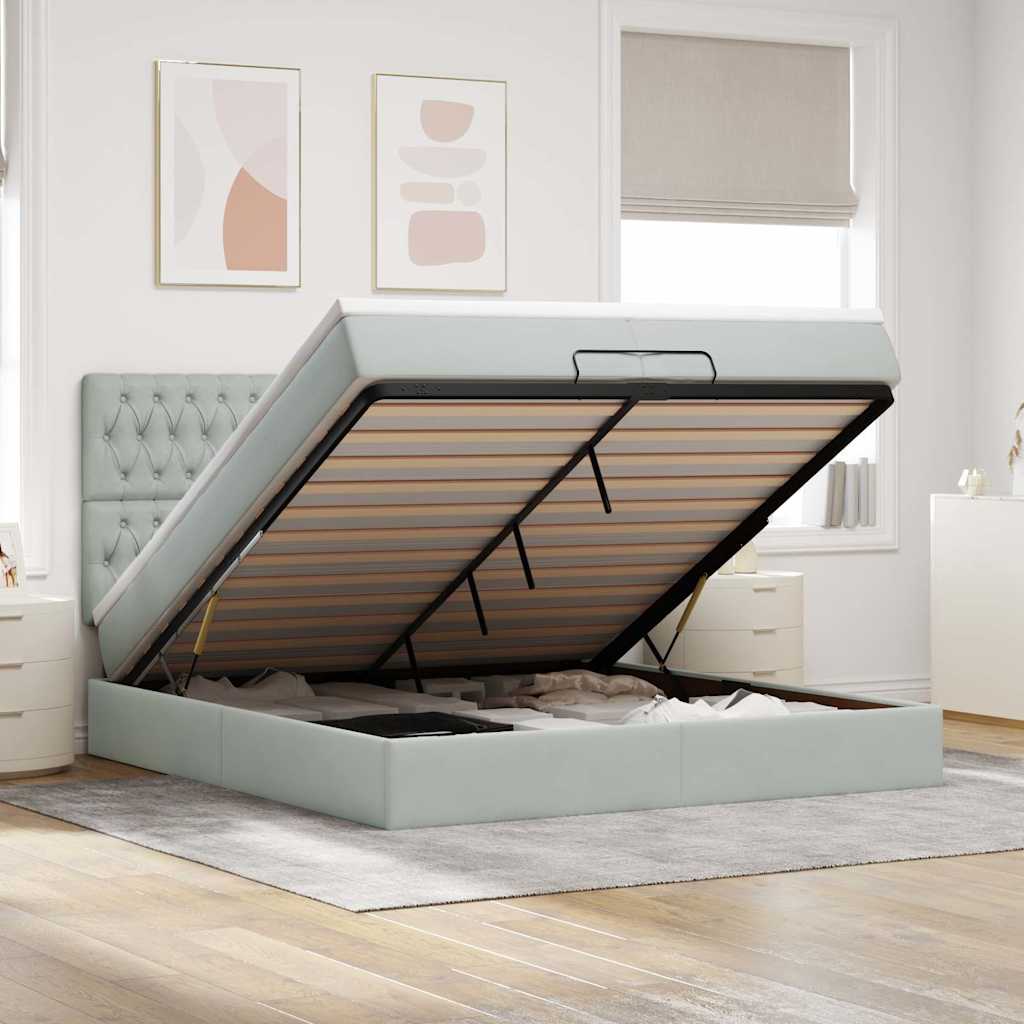 Ottoman bed met matrassen en LED's 200x200cm fluweel lichtgrijs is nu te koop bij PeponiXL, paradijselijk wonen!