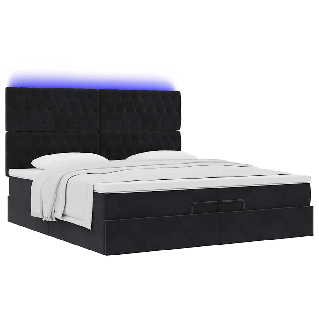 Ottoman bed met matrassen en LED's 200x200cm fluweel zwart is nu te koop bij PeponiXL, paradijselijk wonen!