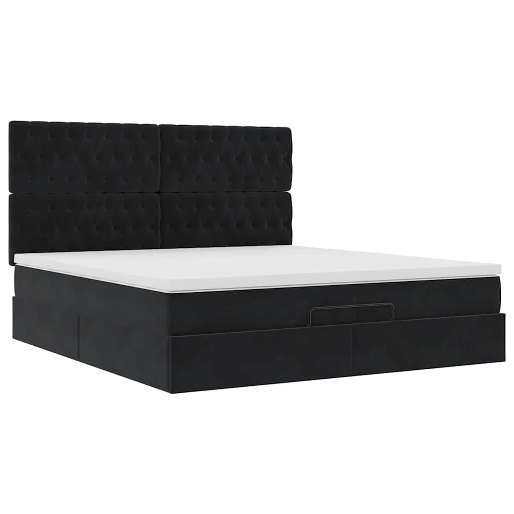 Ottoman bed met matrassen en LED's 200x200cm fluweel zwart is nu te koop bij PeponiXL, paradijselijk wonen!