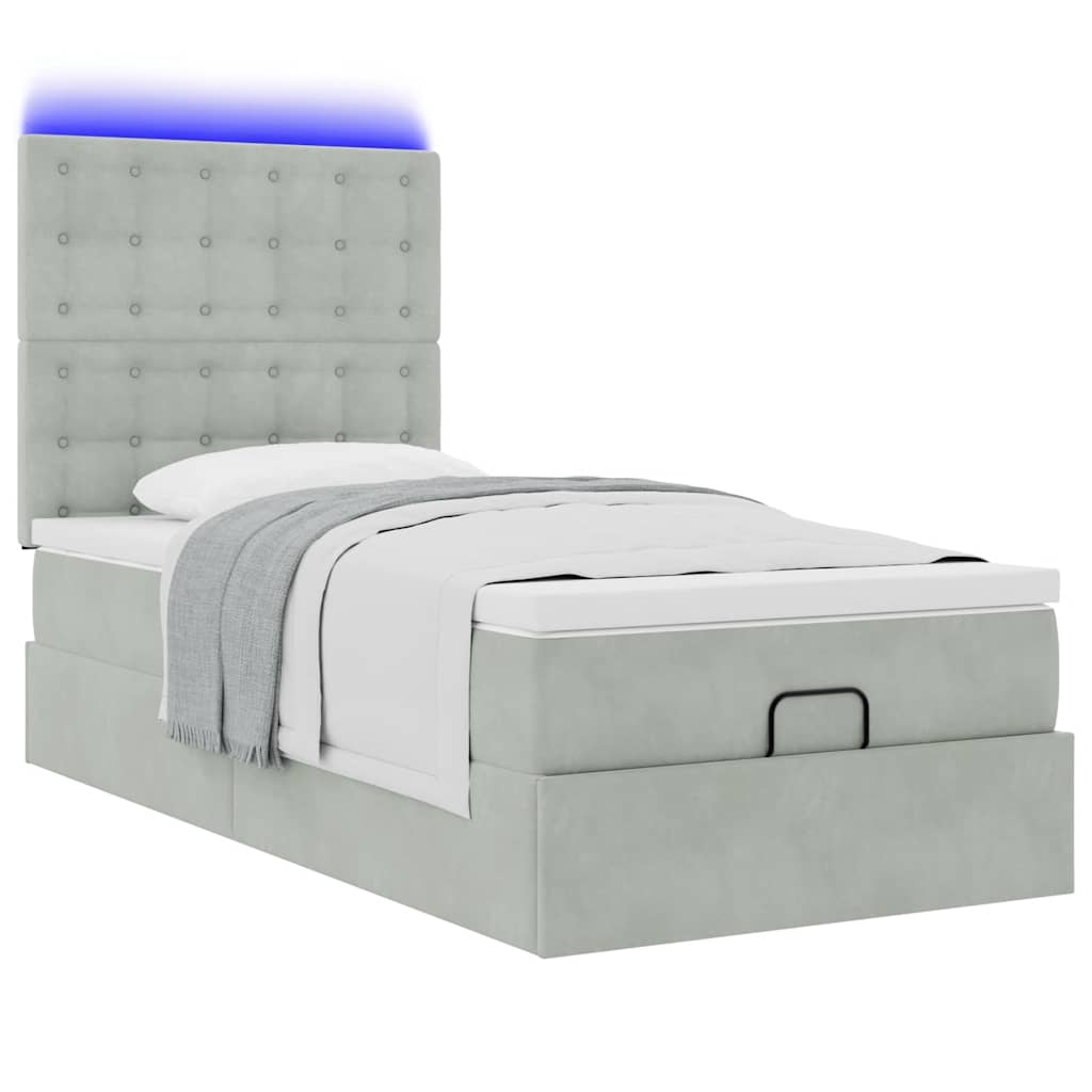 Ottoman bed met matrassen en LED's 80x200cm fluweel lichtgrijs is nu te koop bij PeponiXL, paradijselijk wonen!