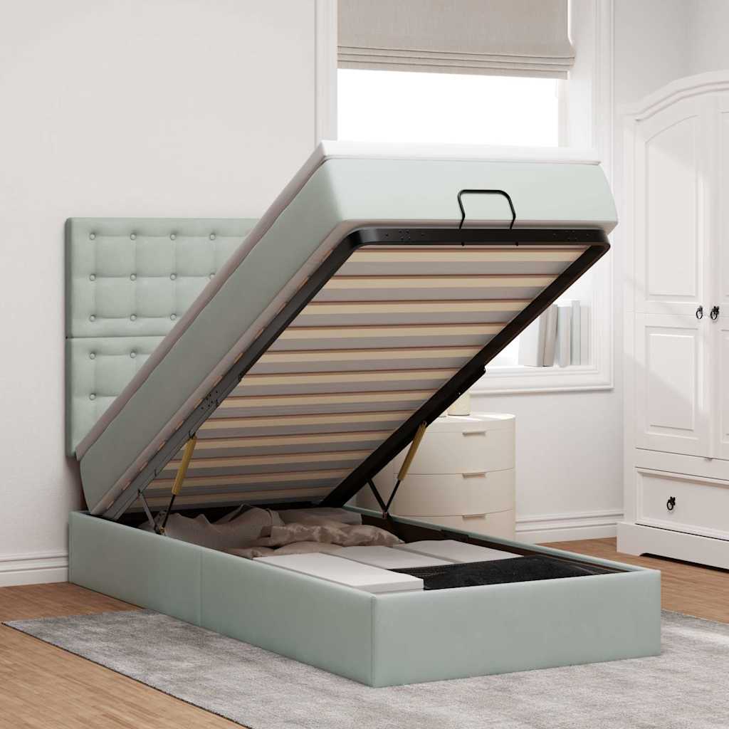 Ottoman bed met matrassen en LED's 80x200cm fluweel lichtgrijs is nu te koop bij PeponiXL, paradijselijk wonen!