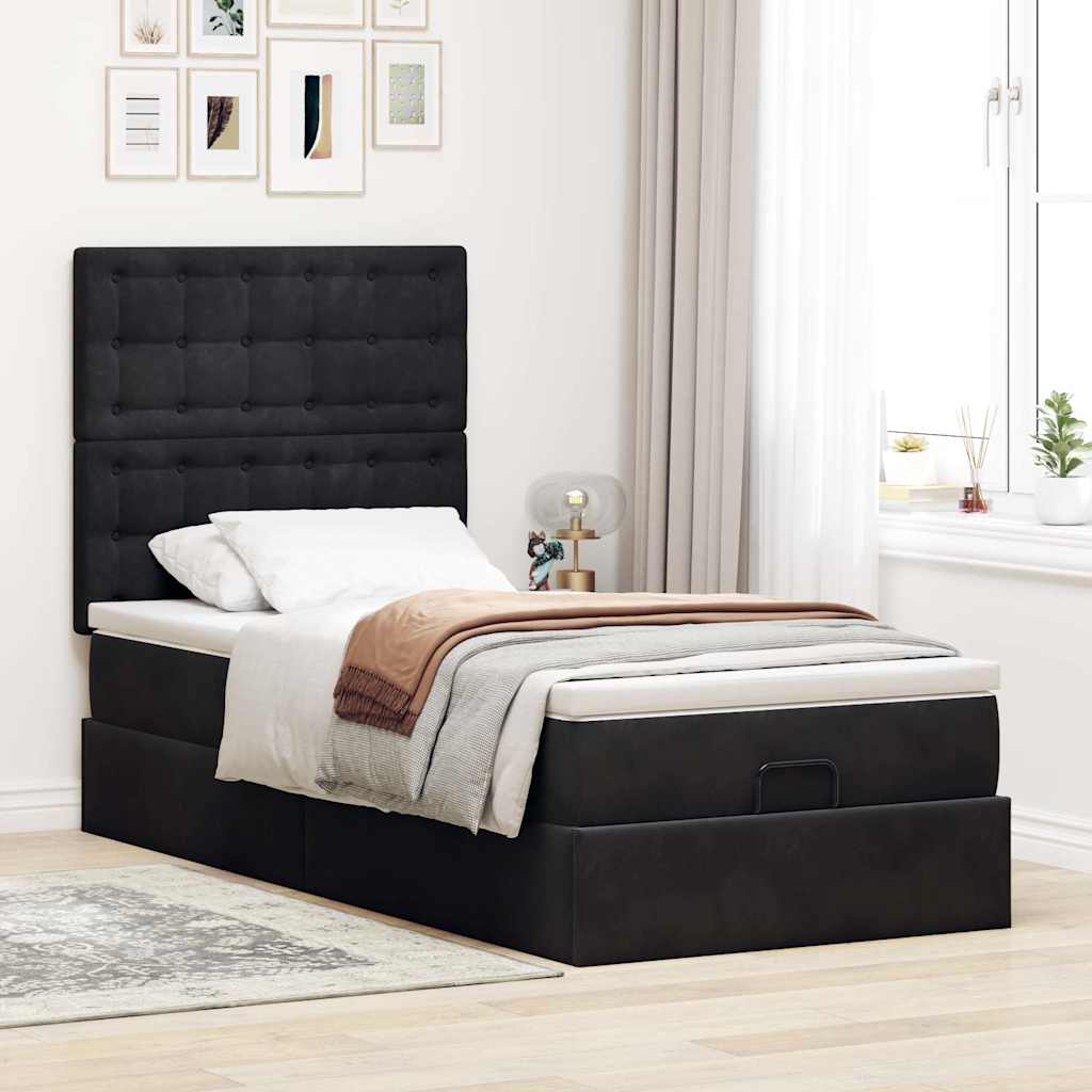 Ottoman bed met matrassen en LED's 80x200cm fluweel zwart is nu te koop bij PeponiXL, paradijselijk wonen!