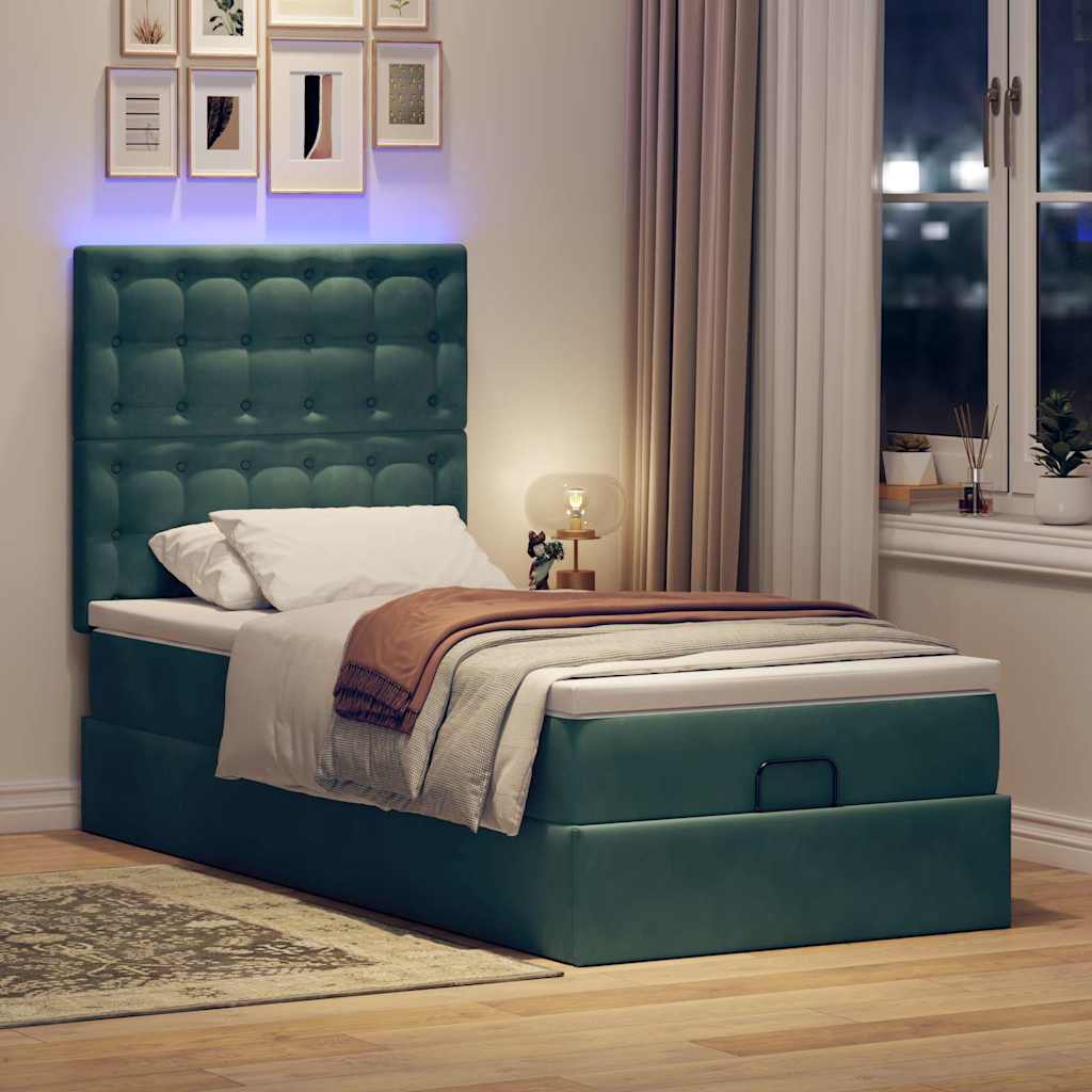 Ottoman bed met matrassen en LED's 80x200cm fluweel donkergroen is nu te koop bij PeponiXL, paradijselijk wonen!