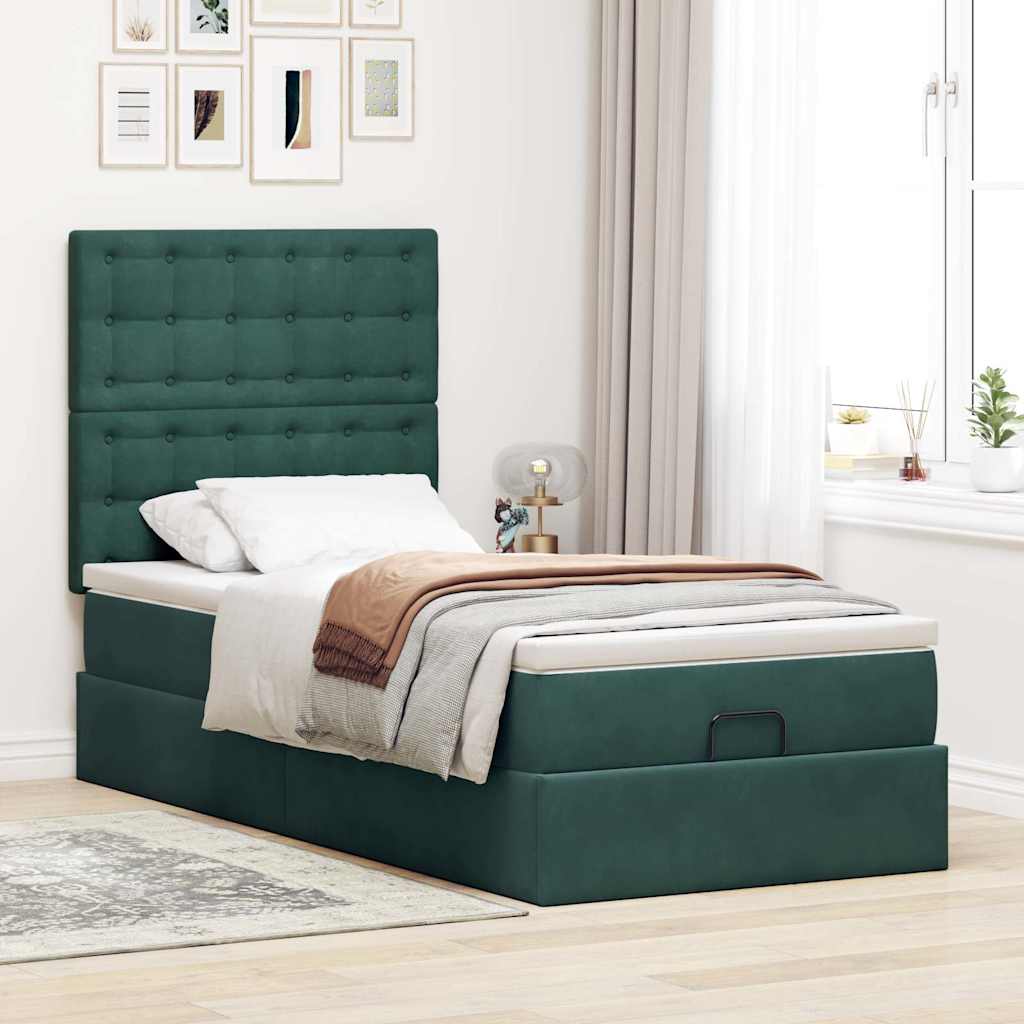 Ottoman bed met matrassen en LED's 80x200cm fluweel donkergroen is nu te koop bij PeponiXL, paradijselijk wonen!