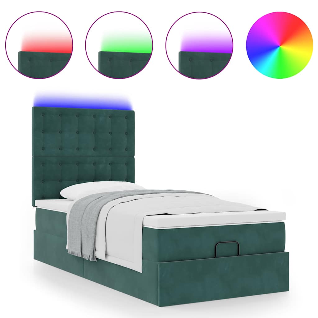 Ottoman bed met matrassen en LED's 80x200cm fluweel donkergroen is nu te koop bij PeponiXL, paradijselijk wonen!