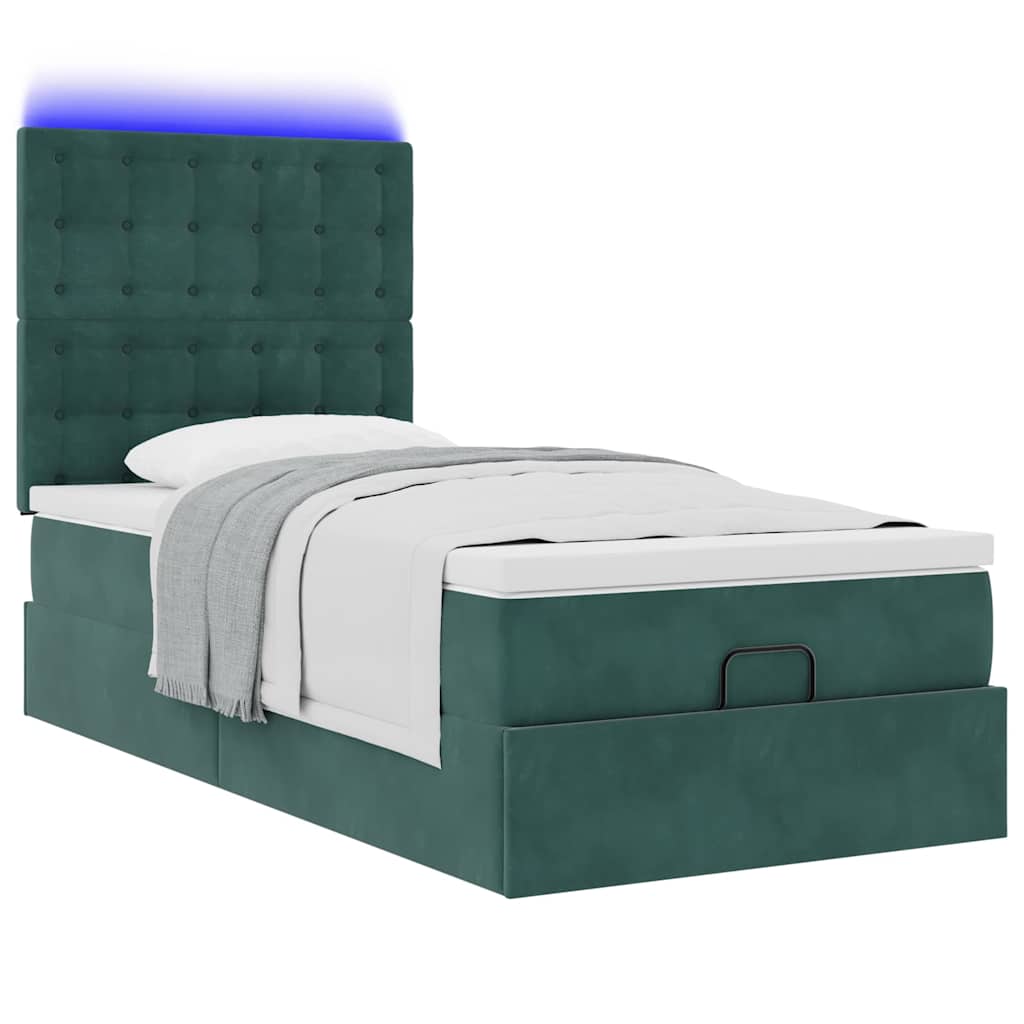 Ottoman bed met matrassen en LED's 80x200cm fluweel donkergroen is nu te koop bij PeponiXL, paradijselijk wonen!