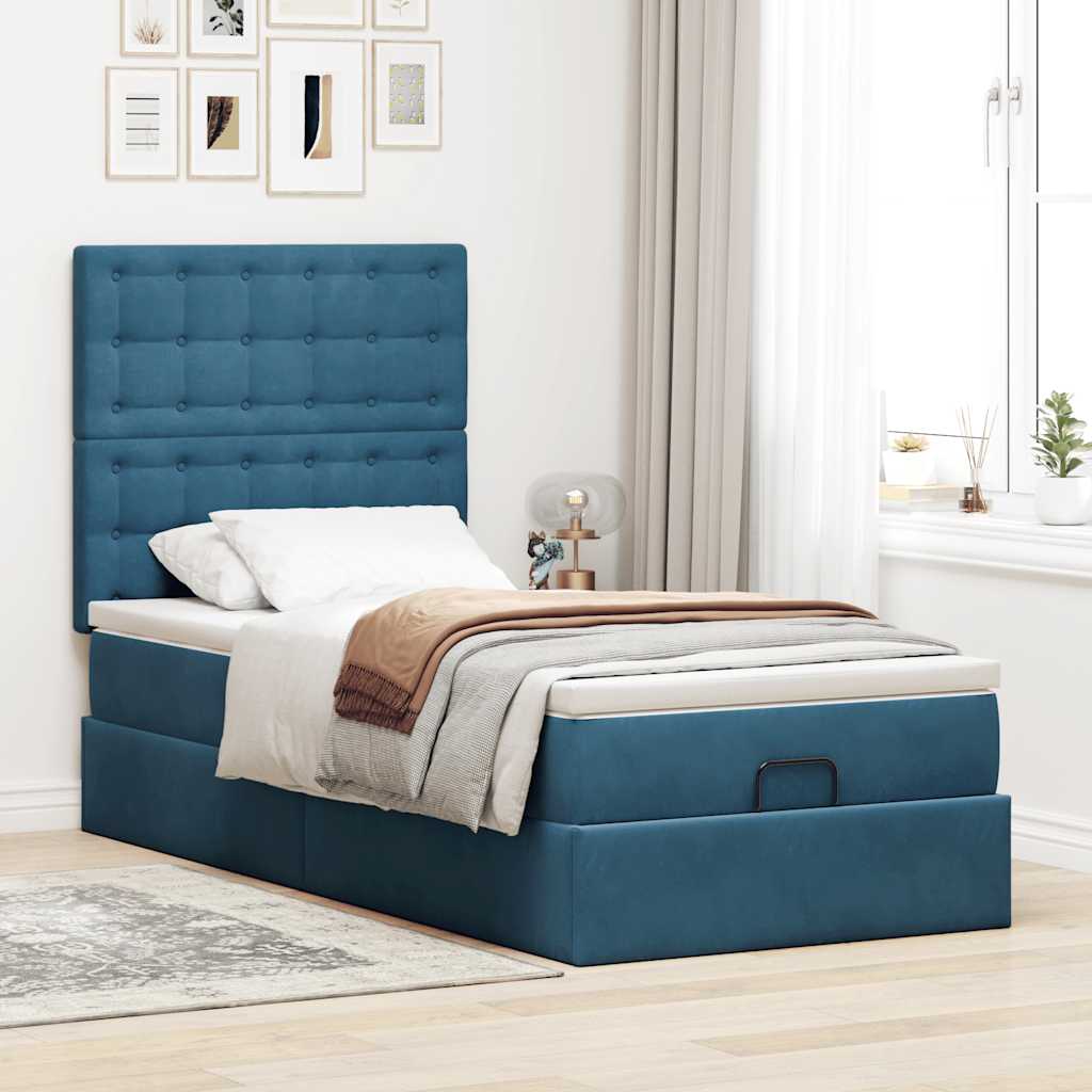 Ottoman bed met matrassen en LED's 80x200cm fluweel donkerblauw is nu te koop bij PeponiXL, paradijselijk wonen!
