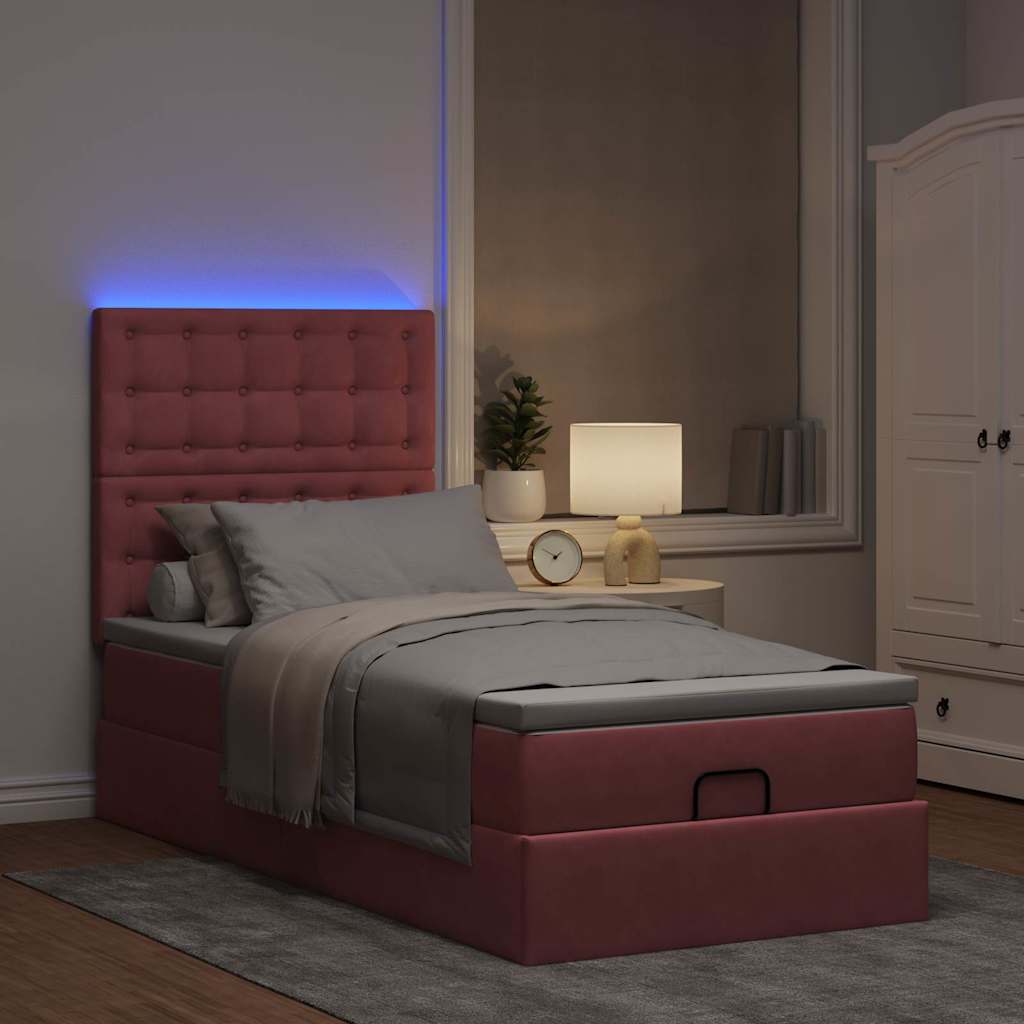 Ottoman bed met matrassen en LED's 80x200cm fluweel roze is nu te koop bij PeponiXL, paradijselijk wonen!