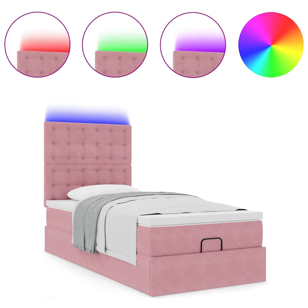 Ottoman bed met matrassen en LED's 80x200cm fluweel roze is nu te koop bij PeponiXL, paradijselijk wonen!