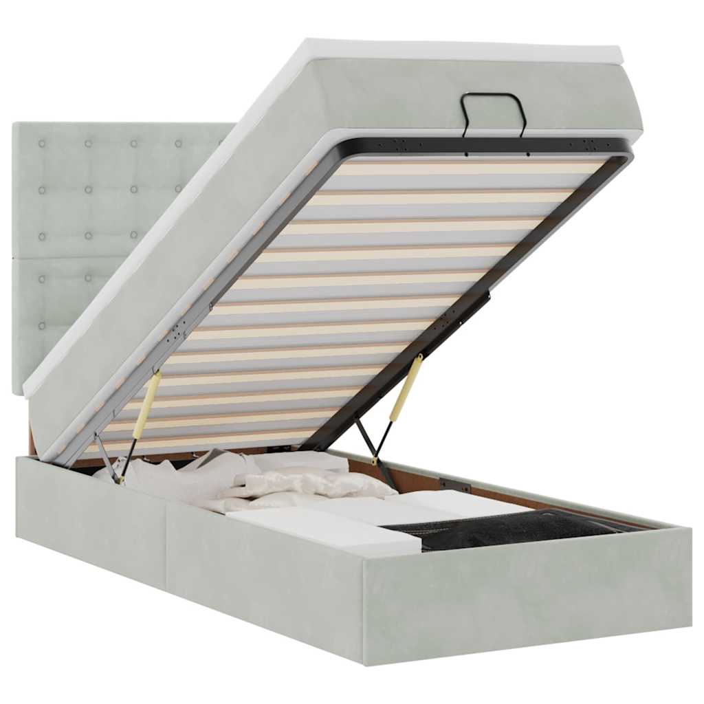 Ottoman bed met matrassen en LED's 90x190cm fluweel lichtgrijs is nu te koop bij PeponiXL, paradijselijk wonen!