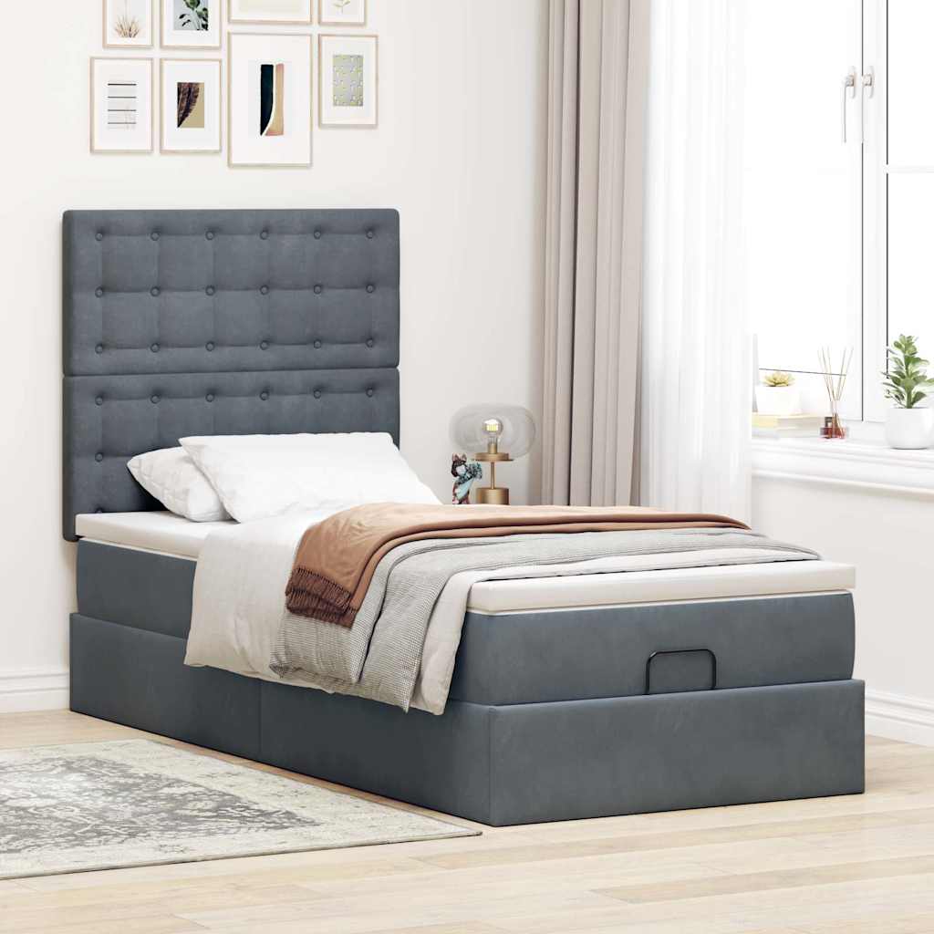 Ottoman bed met matrassen en LED's 90x190cm fluweel donkergrijs is nu te koop bij PeponiXL, paradijselijk wonen!
